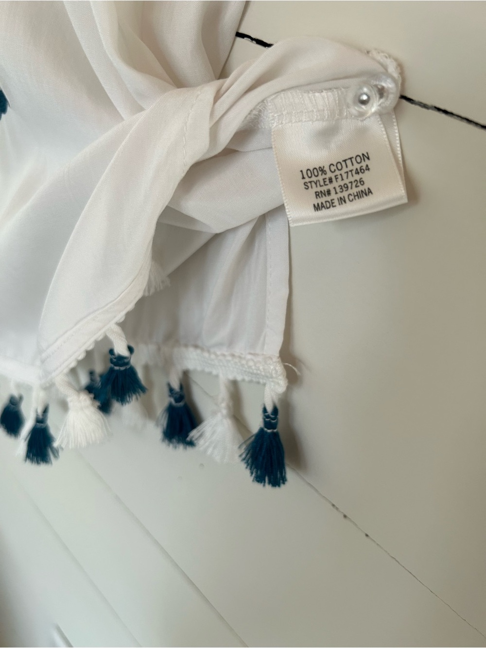 NWT Blue Rain Boho Style Halter with Turquoise Embroidery and Tassels, Size Med - Picture 4 of 6